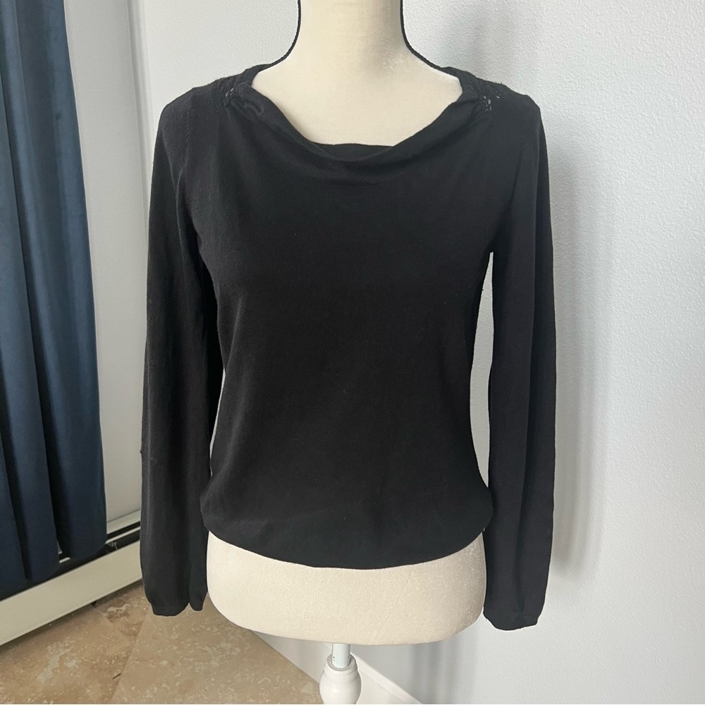 Anthropologie by Sparrow Black Sweater with Crochet Lace Back